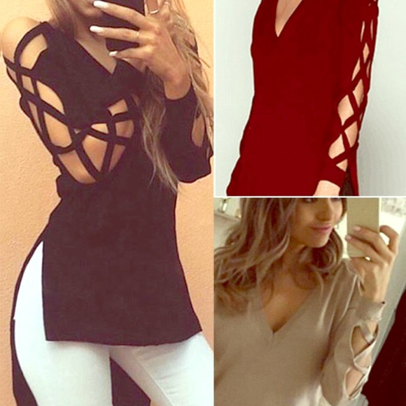 Long Sleeve Top with Crisscross Sleeve Pattern - Picture 1 of 7